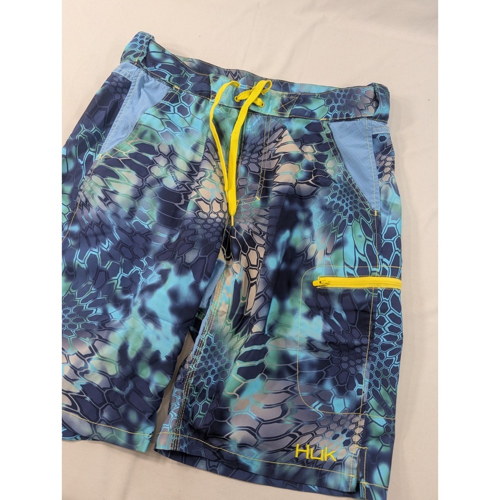 Huk Shorts Mens Medium Blue Kryptek Pontus Camo Board Swim Trunks Fishing Beach